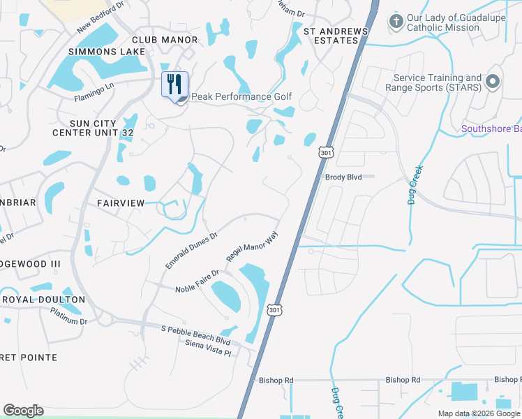 map of restaurants, bars, coffee shops, grocery stores, and more near 1018 Emerald Dunes Drive in Sun City Center