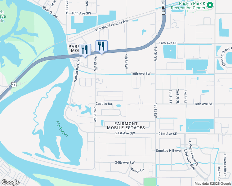 map of restaurants, bars, coffee shops, grocery stores, and more near 1710 7th Street Southwest in Ruskin
