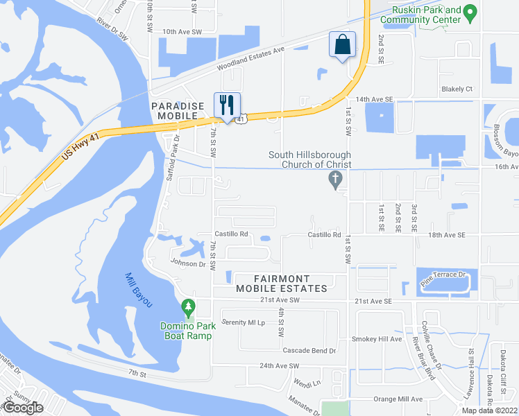map of restaurants, bars, coffee shops, grocery stores, and more near 1710 7th Street Southwest in Ruskin