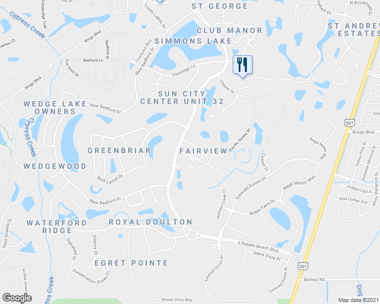 map of restaurants, bars, coffee shops, grocery stores, and more near 1609 Weatherford Drive in Sun City Center