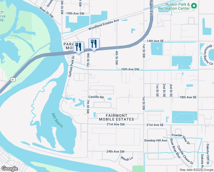 map of restaurants, bars, coffee shops, grocery stores, and more near 1710 7th Street Southwest in Ruskin