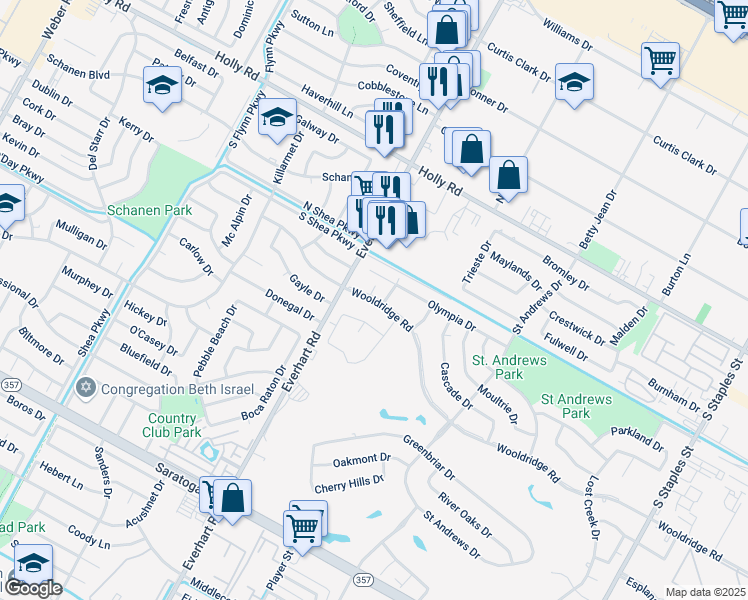 map of restaurants, bars, coffee shops, grocery stores, and more near 4814 Wooldridge Road in Corpus Christi