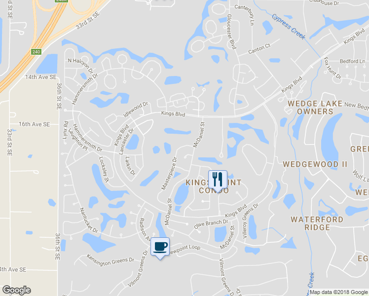 map of restaurants, bars, coffee shops, grocery stores, and more near 602 Masterpiece Drive in Sun City Center