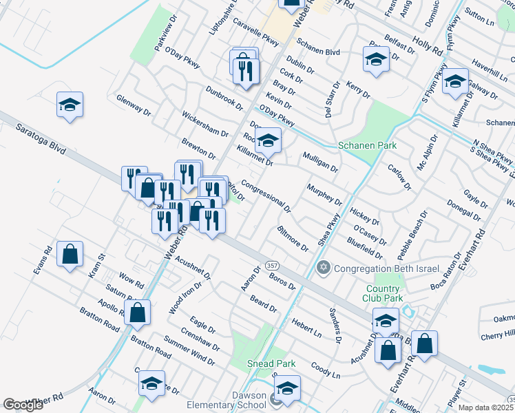 map of restaurants, bars, coffee shops, grocery stores, and more near 4032 Capitol Drive in Corpus Christi