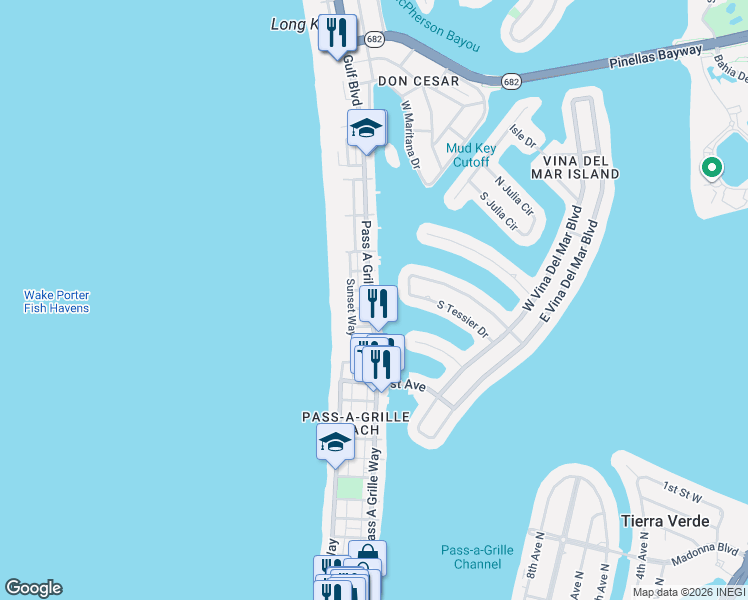 map of restaurants, bars, coffee shops, grocery stores, and more near 2507 Pass a Grille Way in St. Pete Beach