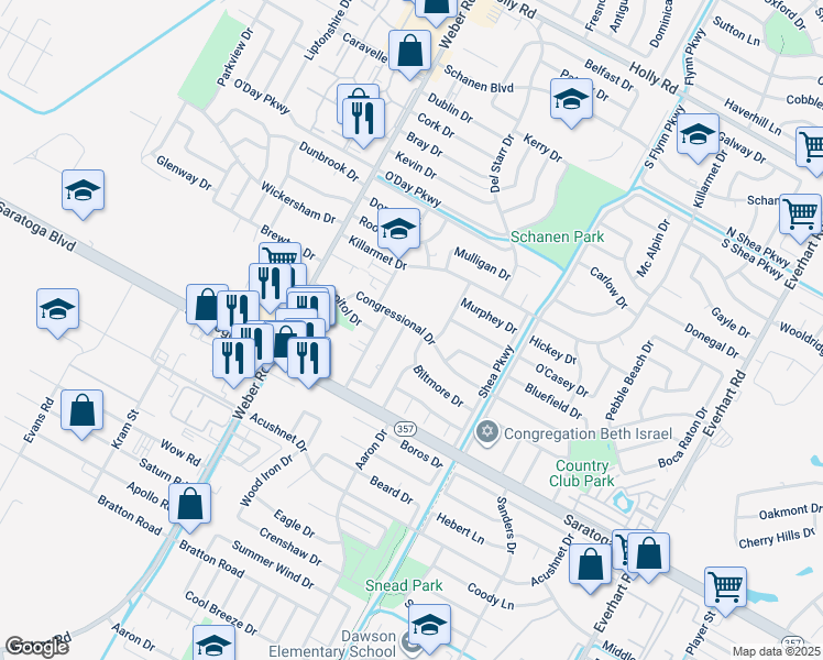map of restaurants, bars, coffee shops, grocery stores, and more near 6302 Revolution Drive in Corpus Christi