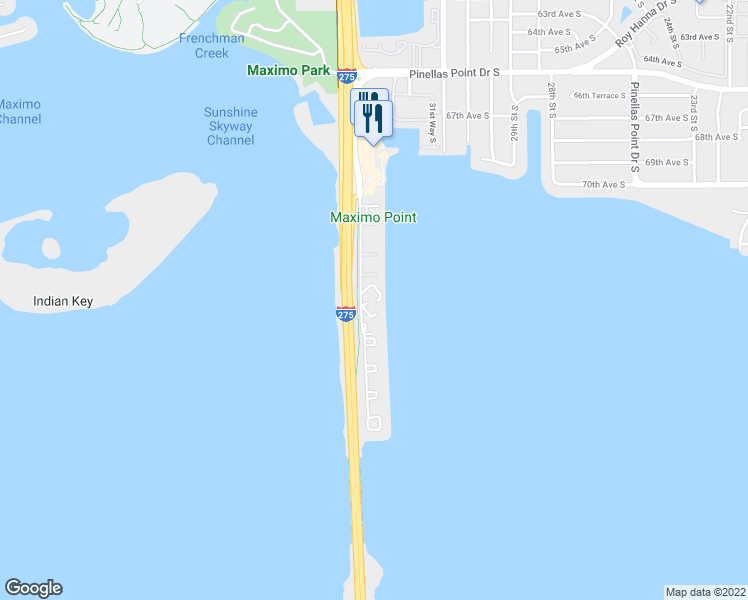 map of restaurants, bars, coffee shops, grocery stores, and more near 7400 Sunshine Skyway Lane South in St. Petersburg