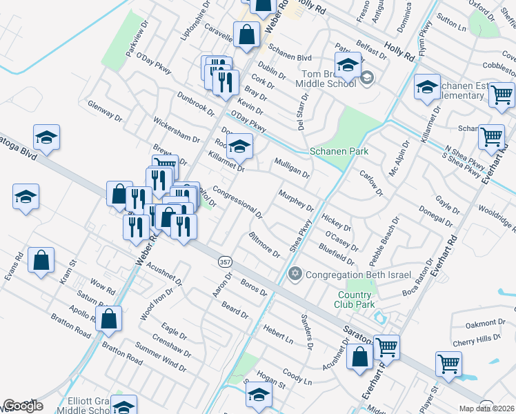map of restaurants, bars, coffee shops, grocery stores, and more near 6302 Revolution Drive in Corpus Christi
