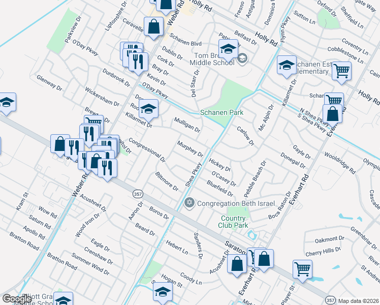 map of restaurants, bars, coffee shops, grocery stores, and more near 4321 Murphey Drive in Corpus Christi