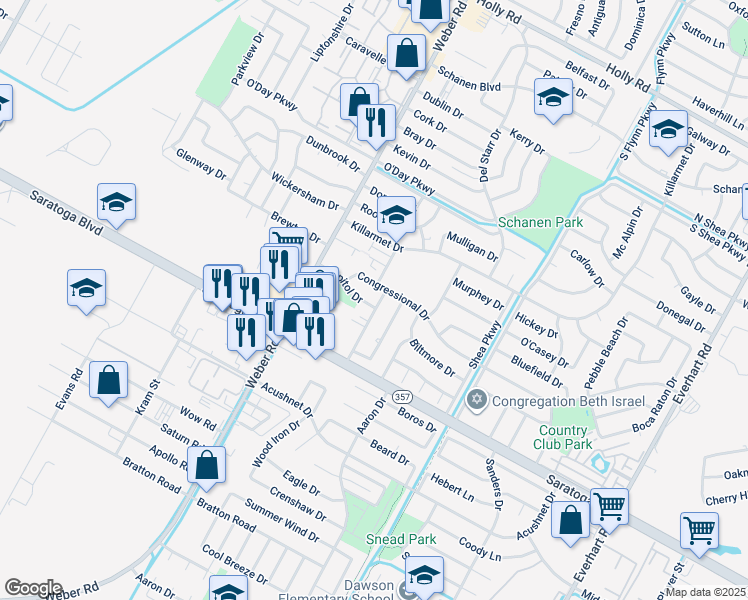map of restaurants, bars, coffee shops, grocery stores, and more near 4032 Capitol Drive in Corpus Christi