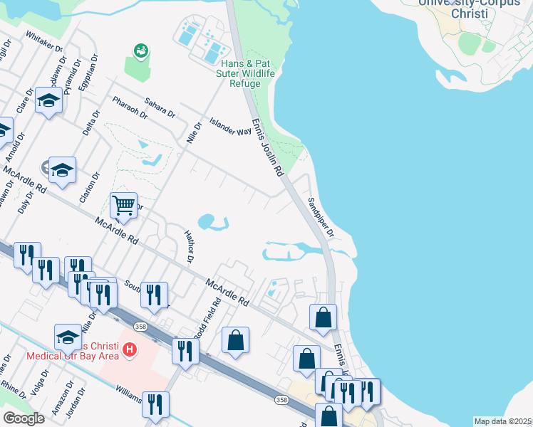 map of restaurants, bars, coffee shops, grocery stores, and more near 1014 Memphis Drive in Corpus Christi