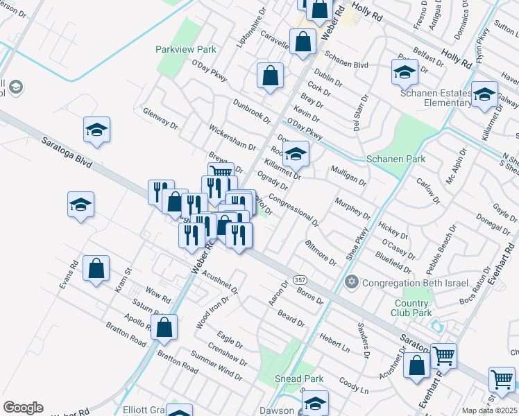 map of restaurants, bars, coffee shops, grocery stores, and more near 4017 Capitol Drive in Corpus Christi