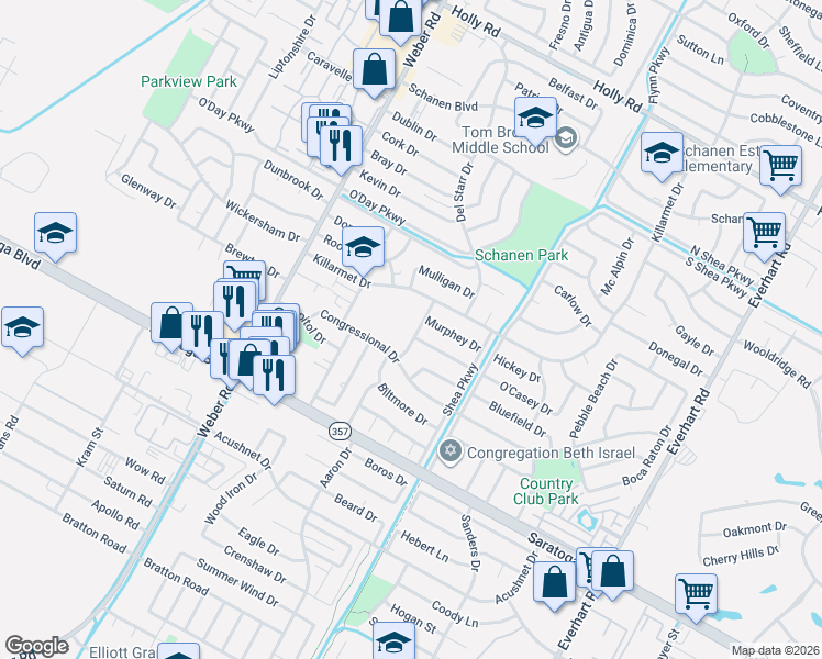 map of restaurants, bars, coffee shops, grocery stores, and more near 4301 Braggs Drive in Corpus Christi