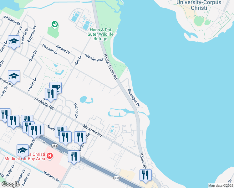 map of restaurants, bars, coffee shops, grocery stores, and more near 1014 Memphis Drive in Corpus Christi