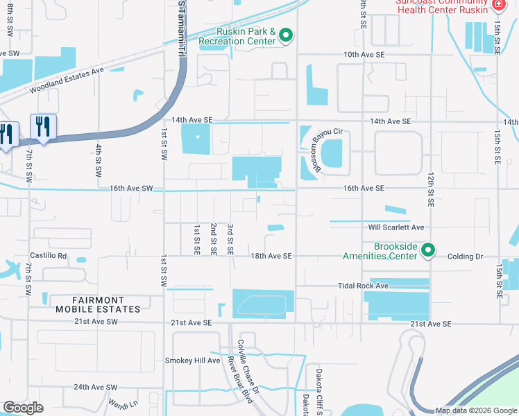 map of restaurants, bars, coffee shops, grocery stores, and more near 502 18th Avenue Southeast in Ruskin