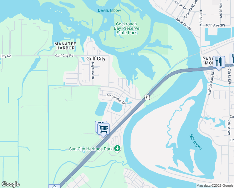 map of restaurants, bars, coffee shops, grocery stores, and more near 1721 Gangway Loop in Ruskin