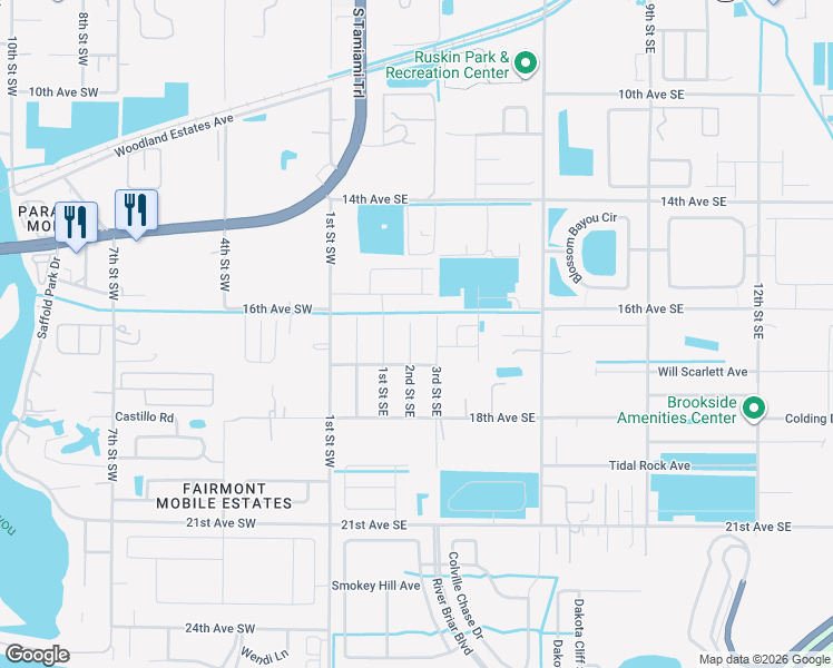 map of restaurants, bars, coffee shops, grocery stores, and more near 1601 2nd Street Southeast in Ruskin