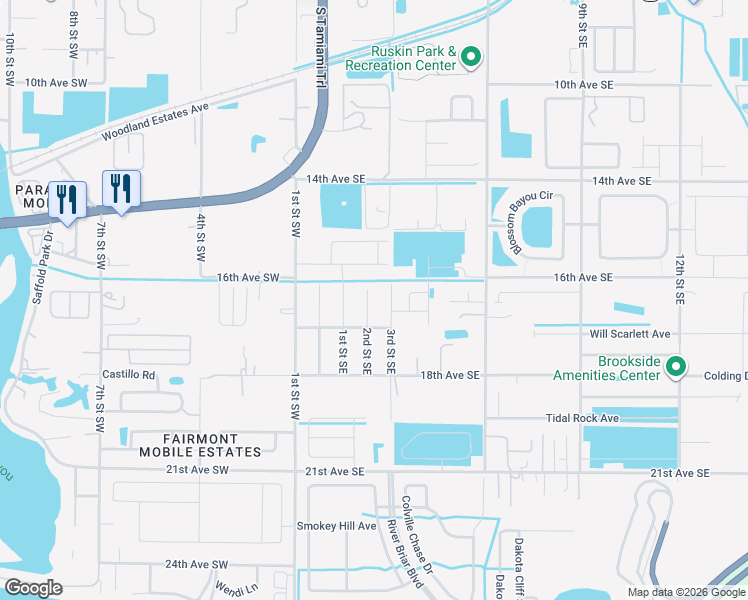 map of restaurants, bars, coffee shops, grocery stores, and more near 1601 2nd Street Southeast in Ruskin