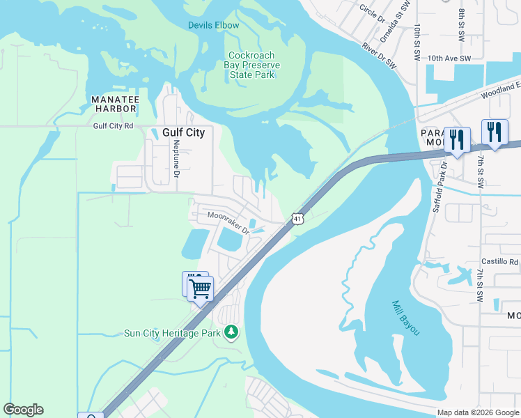 map of restaurants, bars, coffee shops, grocery stores, and more near 2-9 Chips Drive in Ruskin