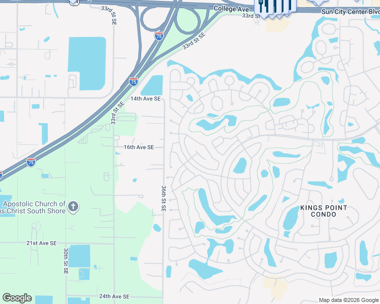 map of restaurants, bars, coffee shops, grocery stores, and more near 1605 Leland Drive in Sun City Center