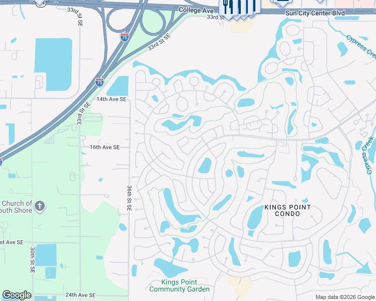 map of restaurants, bars, coffee shops, grocery stores, and more near 1417 Ingram Drive in Sun City Center
