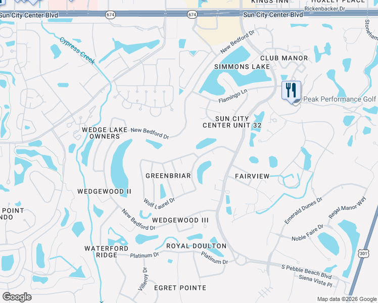 map of restaurants, bars, coffee shops, grocery stores, and more near 1974 Wolf Laurel Drive in Sun City Center