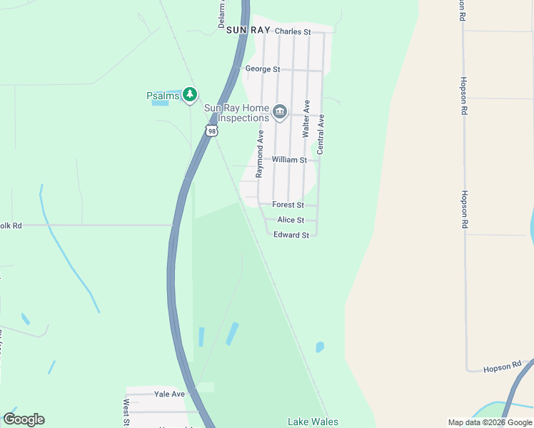 map of restaurants, bars, coffee shops, grocery stores, and more near 601 Alice Street in Frostproof