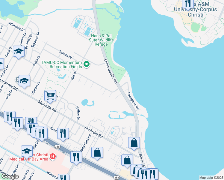 map of restaurants, bars, coffee shops, grocery stores, and more near 7130 Pharaoh Dr in Corpus Christi