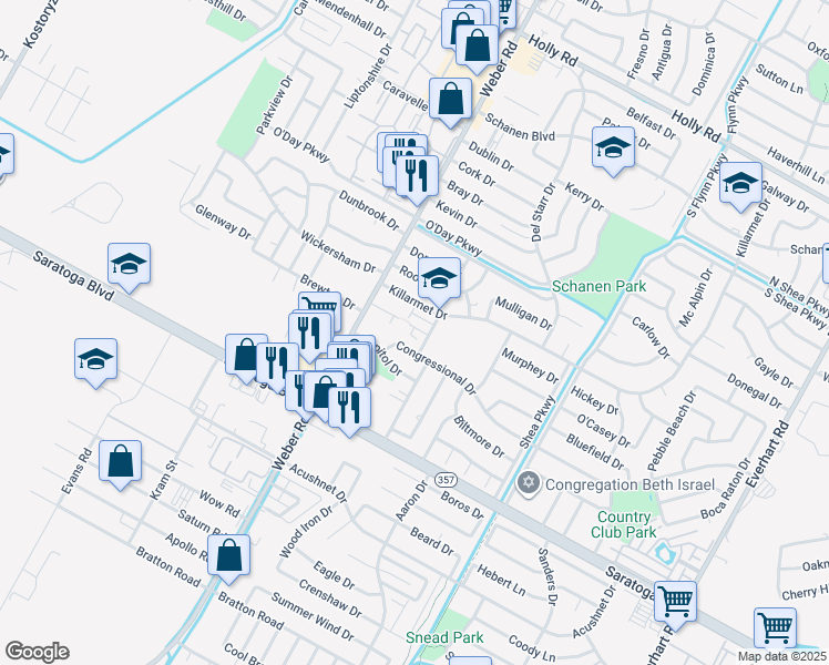 map of restaurants, bars, coffee shops, grocery stores, and more near 4045 Ogrady Drive in Corpus Christi