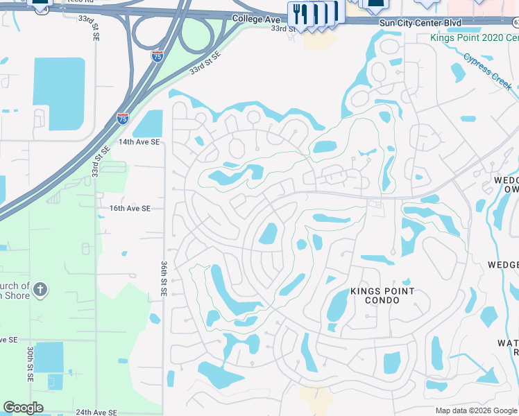 map of restaurants, bars, coffee shops, grocery stores, and more near 1408 Ingram Drive in Sun City Center