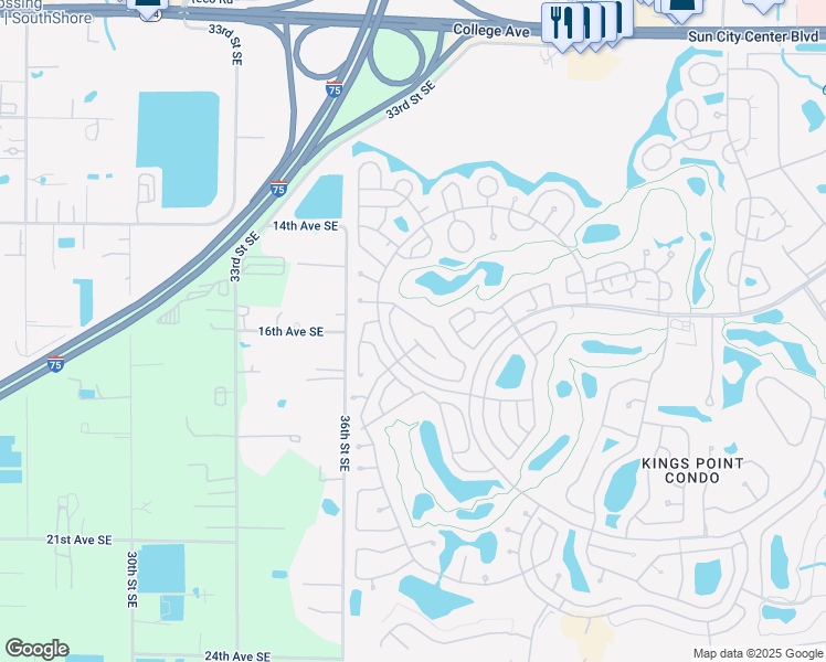 map of restaurants, bars, coffee shops, grocery stores, and more near 1624 Layton Court in Sun City Center