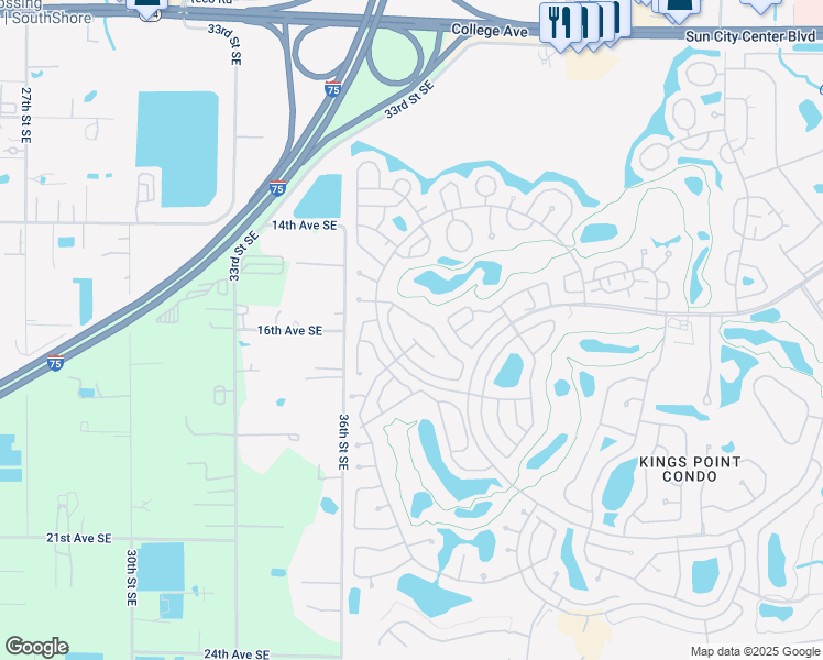 map of restaurants, bars, coffee shops, grocery stores, and more near 1624 Layton Court in Sun City Center
