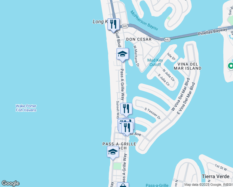 map of restaurants, bars, coffee shops, grocery stores, and more near 2709 Sunset Way in St. Pete Beach