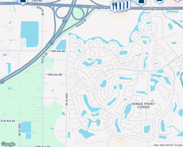 map of restaurants, bars, coffee shops, grocery stores, and more near 1539 Ingram Drive in Sun City Center