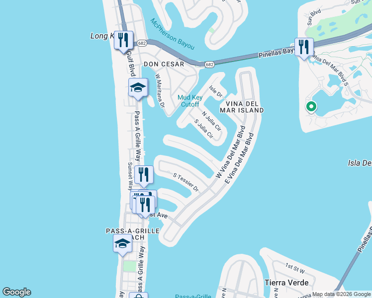 map of restaurants, bars, coffee shops, grocery stores, and more near 312 Hermosita Drive in Saint Pete Beach