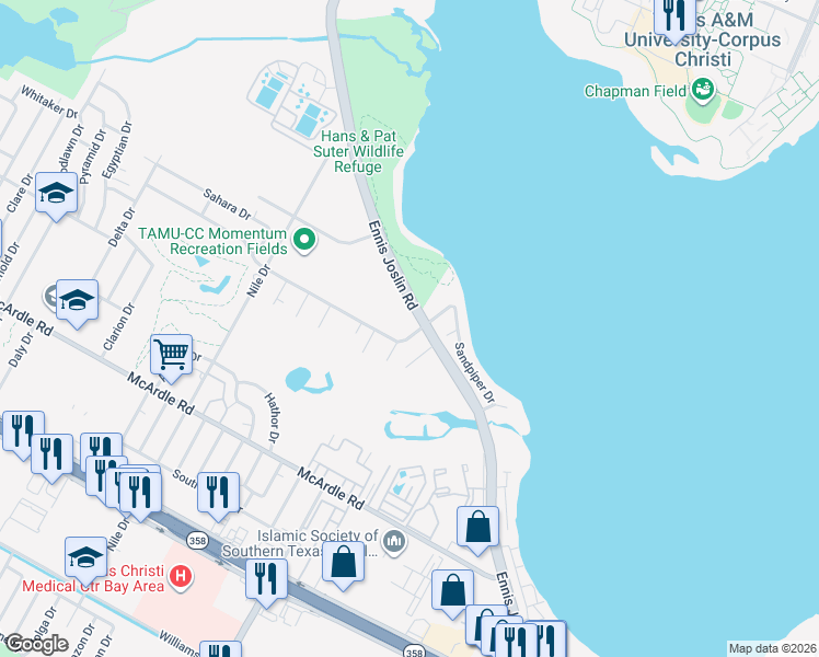 map of restaurants, bars, coffee shops, grocery stores, and more near 7130 Pharaoh Drive in Corpus Christi