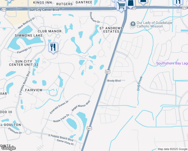 map of restaurants, bars, coffee shops, grocery stores, and more near 809 King Leon Way in Sun City Center