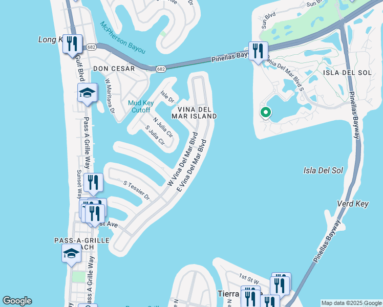 map of restaurants, bars, coffee shops, grocery stores, and more near 2763 West Vina Del Mar Boulevard in St. Pete Beach