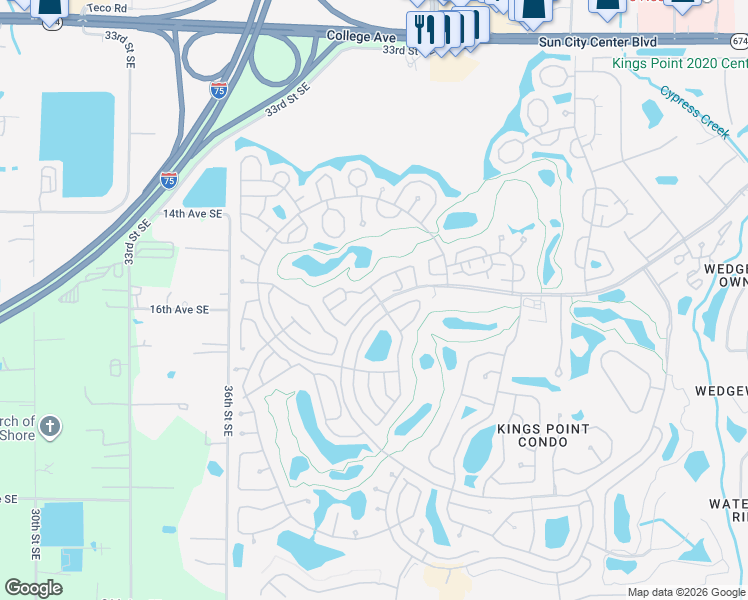 map of restaurants, bars, coffee shops, grocery stores, and more near 1402 Ingram Drive in Sun City Center