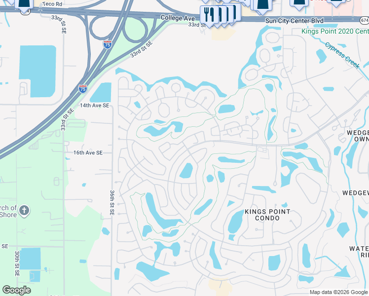 map of restaurants, bars, coffee shops, grocery stores, and more near 1408 Ingram Drive in Sun City Center