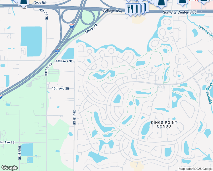 map of restaurants, bars, coffee shops, grocery stores, and more near 1539 Ingram Drive in Sun City Center