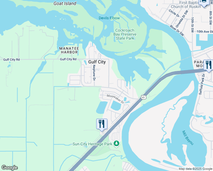 map of restaurants, bars, coffee shops, grocery stores, and more near 1905 Gulf City Road in Ruskin