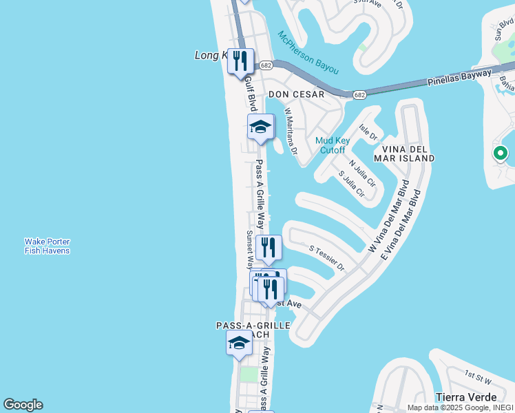 map of restaurants, bars, coffee shops, grocery stores, and more near 2802 Pass a Grille Way in St. Pete Beach