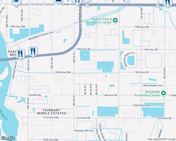 map of restaurants, bars, coffee shops, grocery stores, and more near 217 Dancing Dahlia Street in Ruskin