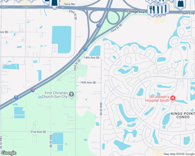 map of restaurants, bars, coffee shops, grocery stores, and more near 3429 16th Avenue Southeast in Ruskin