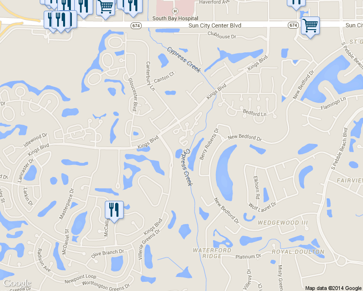 map of restaurants, bars, coffee shops, grocery stores, and more near 416 Bloom Court in Sun City Center