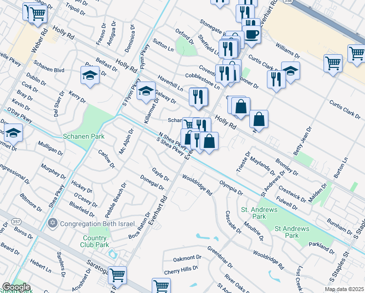 map of restaurants, bars, coffee shops, grocery stores, and more near 5855 Everhart Road in Corpus Christi