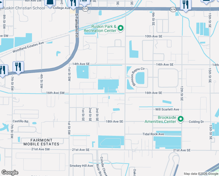 map of restaurants, bars, coffee shops, grocery stores, and more near 1501 6th Street Southeast in Ruskin