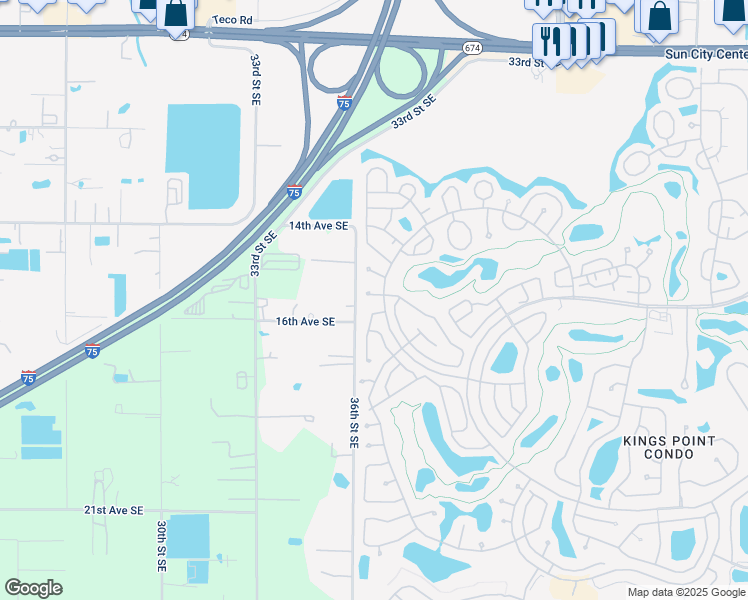 map of restaurants, bars, coffee shops, grocery stores, and more near 1703 Hammersmith Drive in Sun City Center