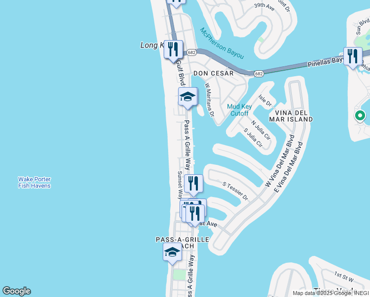 map of restaurants, bars, coffee shops, grocery stores, and more near 106 29th Avenue in St. Pete Beach